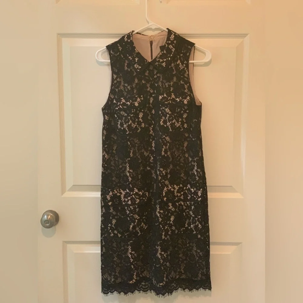 J Crew Elegant Black Lace Sleeveless Collared MIDI Dress.  Size-6